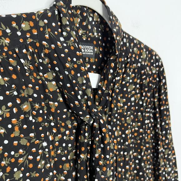 Scotch & Soda Shirt Womens Large Black Fall Print Acorn 100% Viscose Button Up‎ - Picture 6 of 16
